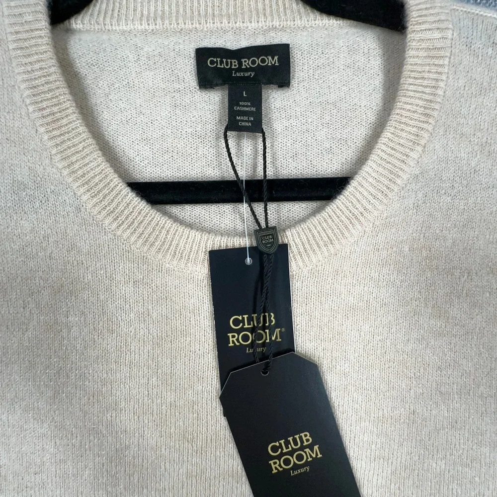 Club Room Cashmere Sweater Mens Large Oatmeal Heather Crew Neck Luxury Soft NEW